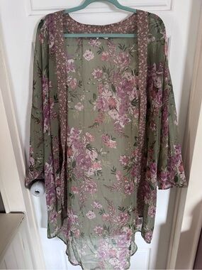 Maurices Sheer Floral Kimono in Sage Green and Mauve